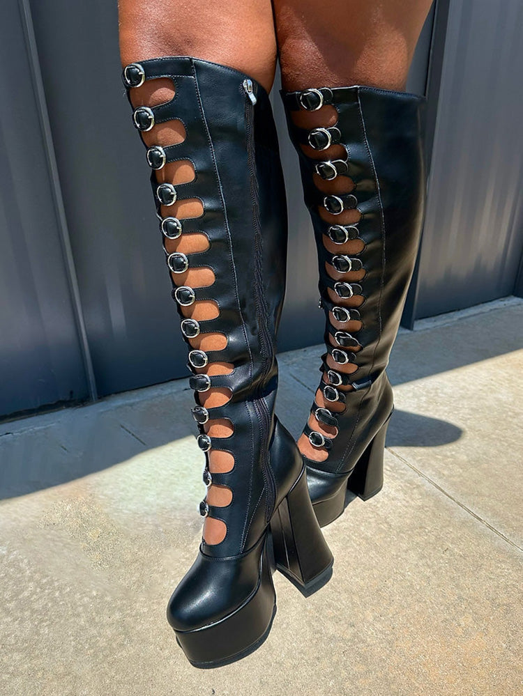 Leather Buckle-Strap Platform Boots - Bold Muse Co
