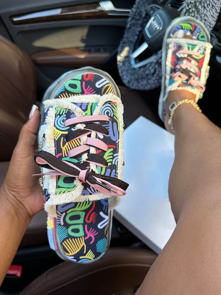 Graffiti Lace-Up Sandals - Bold Muse Co