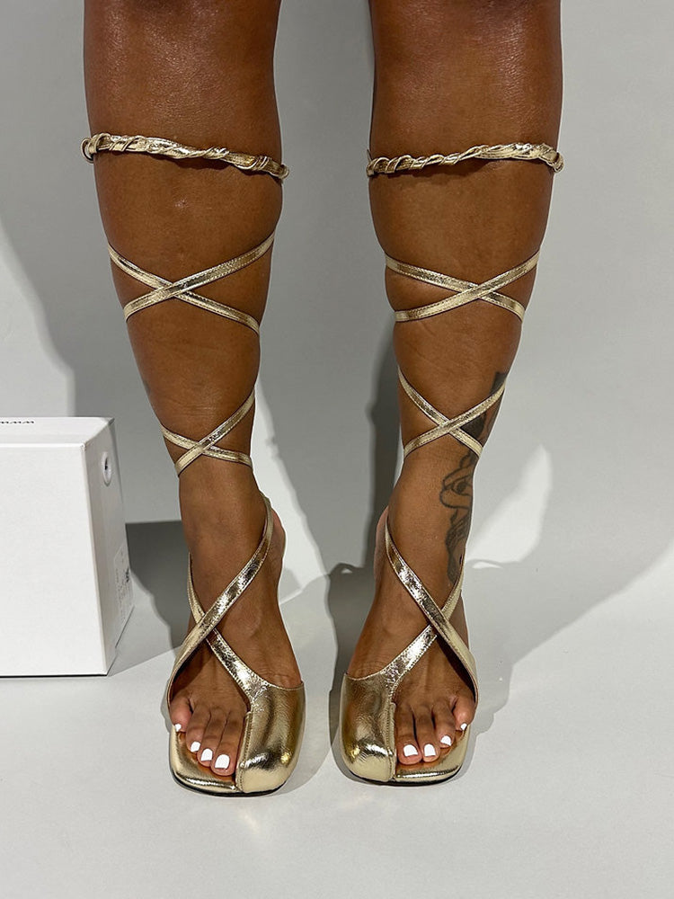 Open Toe Lace-Up Sandals - Bold Muse Co