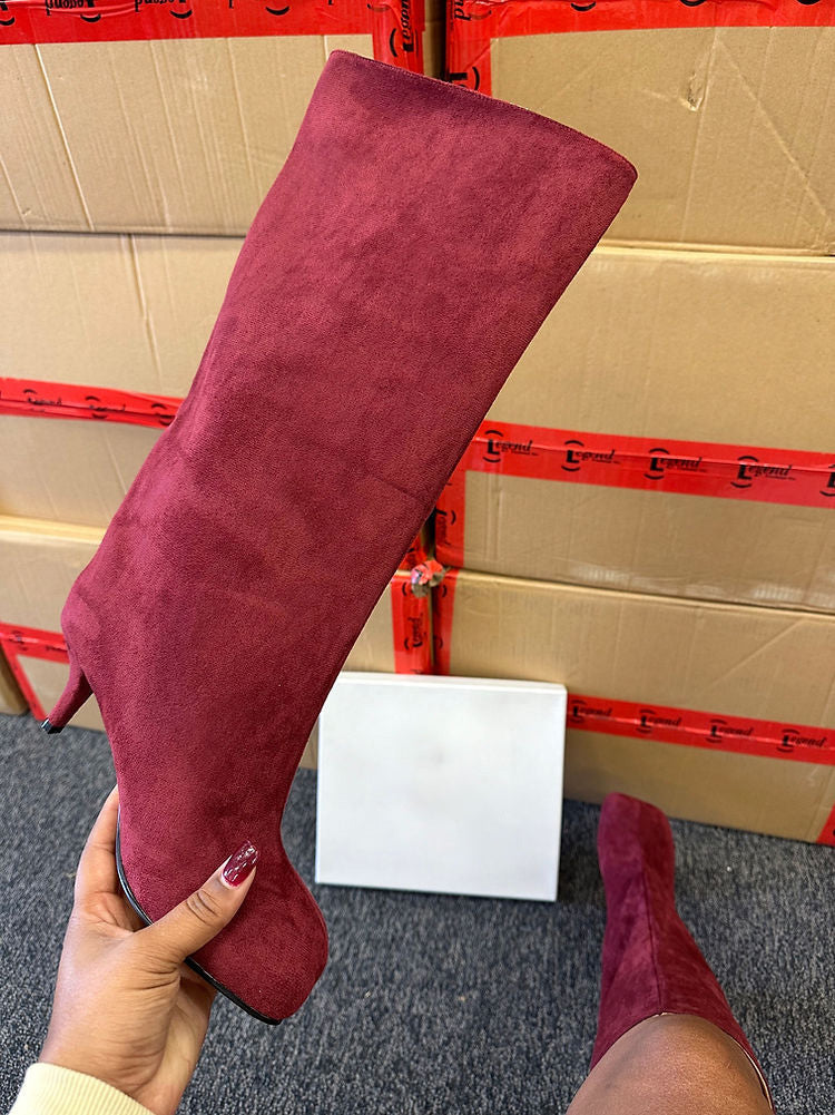 Suede Wide Calf Square Toe Boots - Bold Muse Co