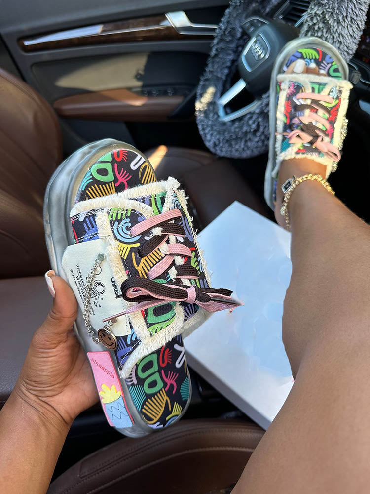 Graffiti Lace-Up Sandals - Bold Muse Co