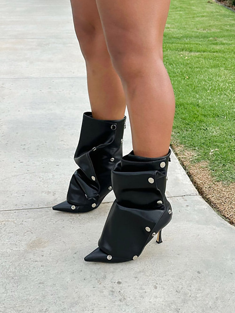 Leather Press Stud Ankle Boots - Bold Muse Co