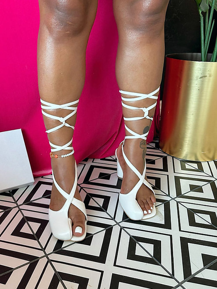 Open Toe Lace-Up Sandals - Bold Muse Co