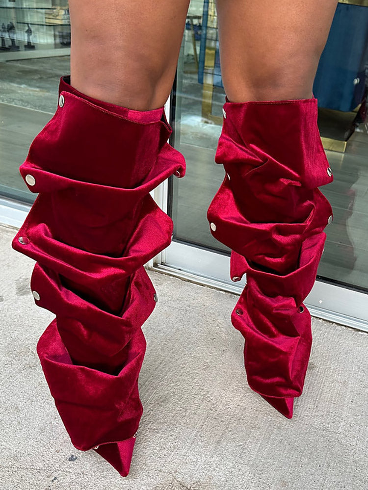 Leather Press Stud Knee-High Boots - Bold Muse Co