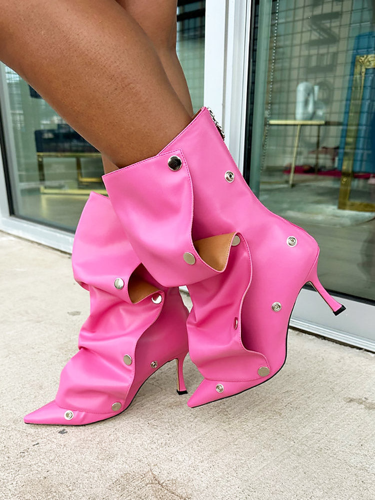 Leather Press Stud Ankle Boots - Bold Muse Co