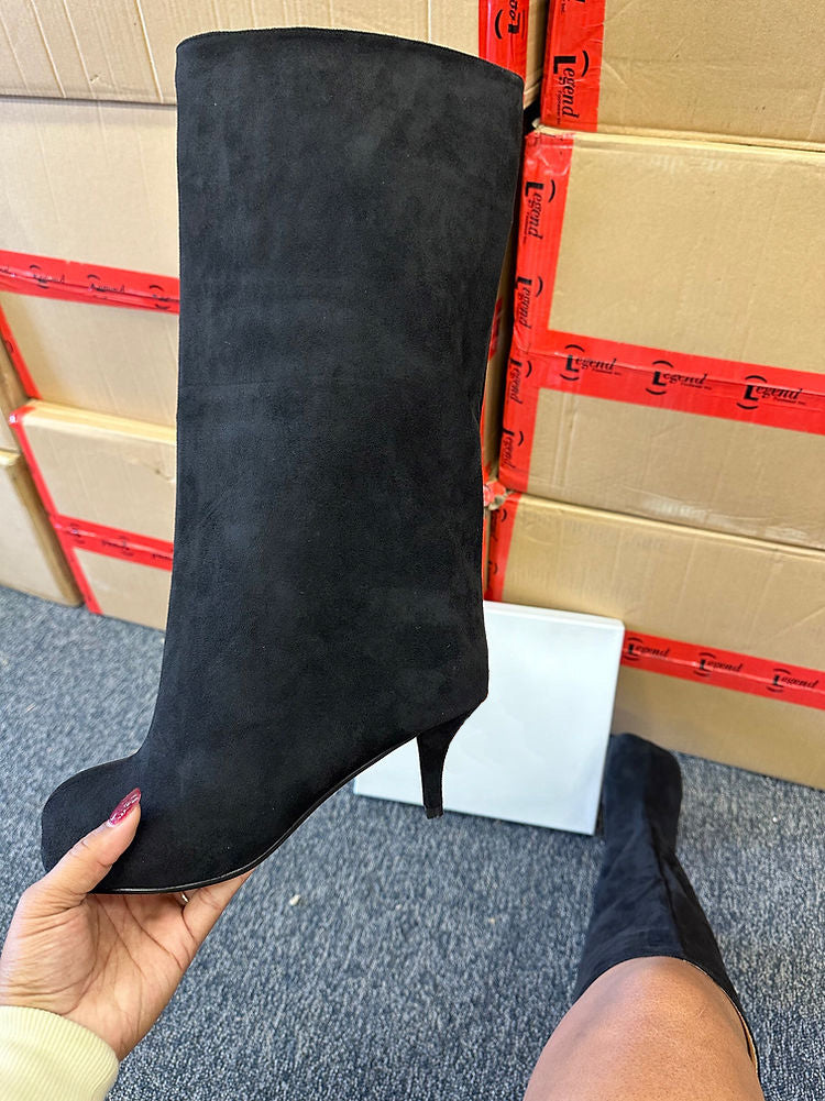 Suede Wide Calf Square Toe Boots - Bold Muse Co