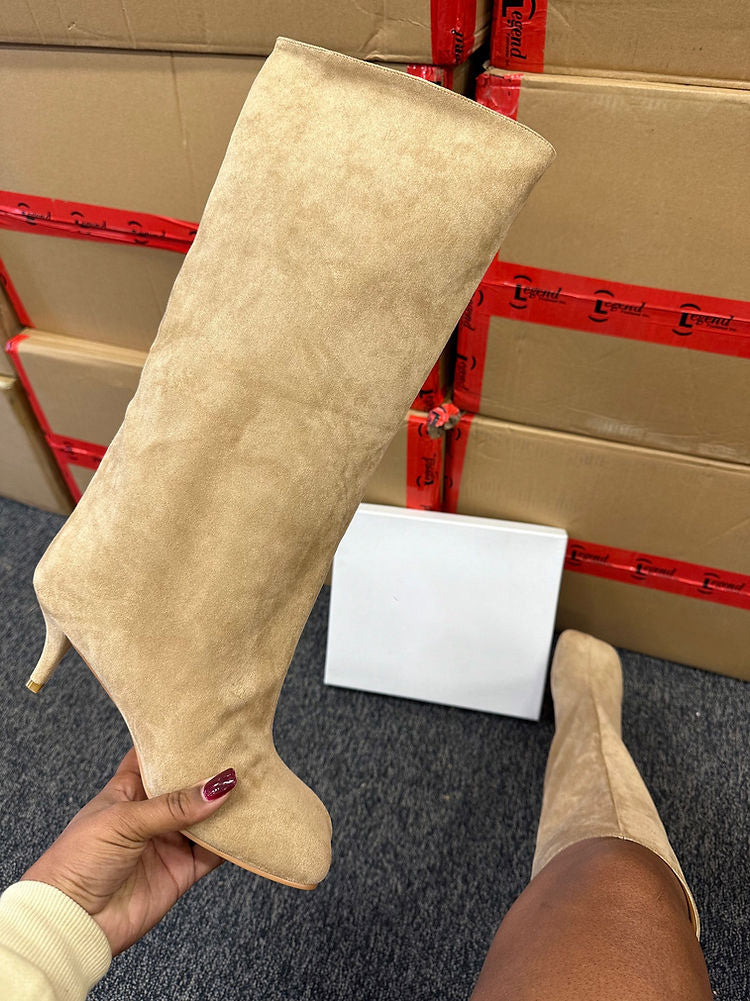 Suede Wide Calf Square Toe Boots - Bold Muse Co