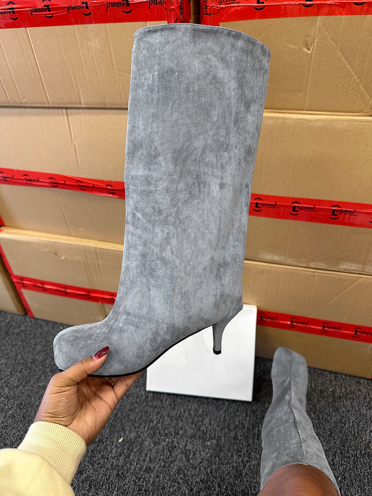 Suede Wide Calf Square Toe Boots - Bold Muse Co