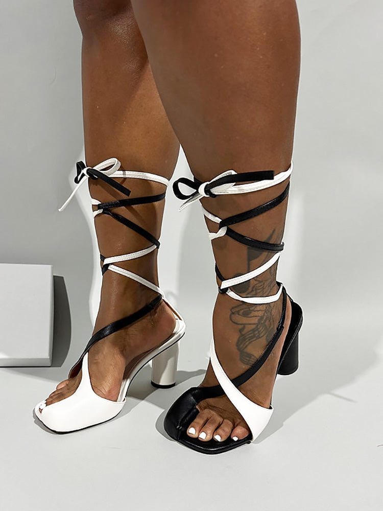Open Toe Lace-Up Sandals - Bold Muse Co