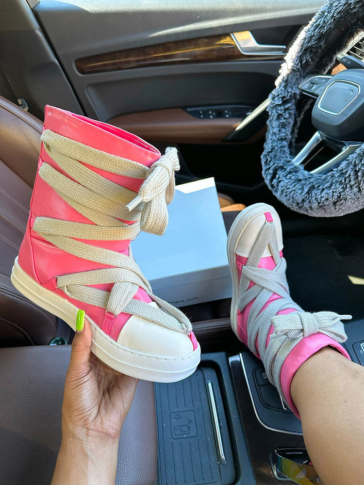 Cross Lace PU High-Top Sneakers - Bold Muse Co