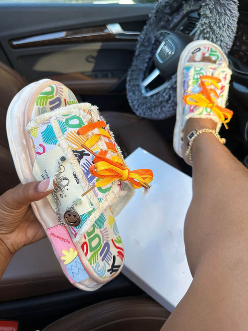 Graffiti Lace-Up Sandals - Bold Muse Co