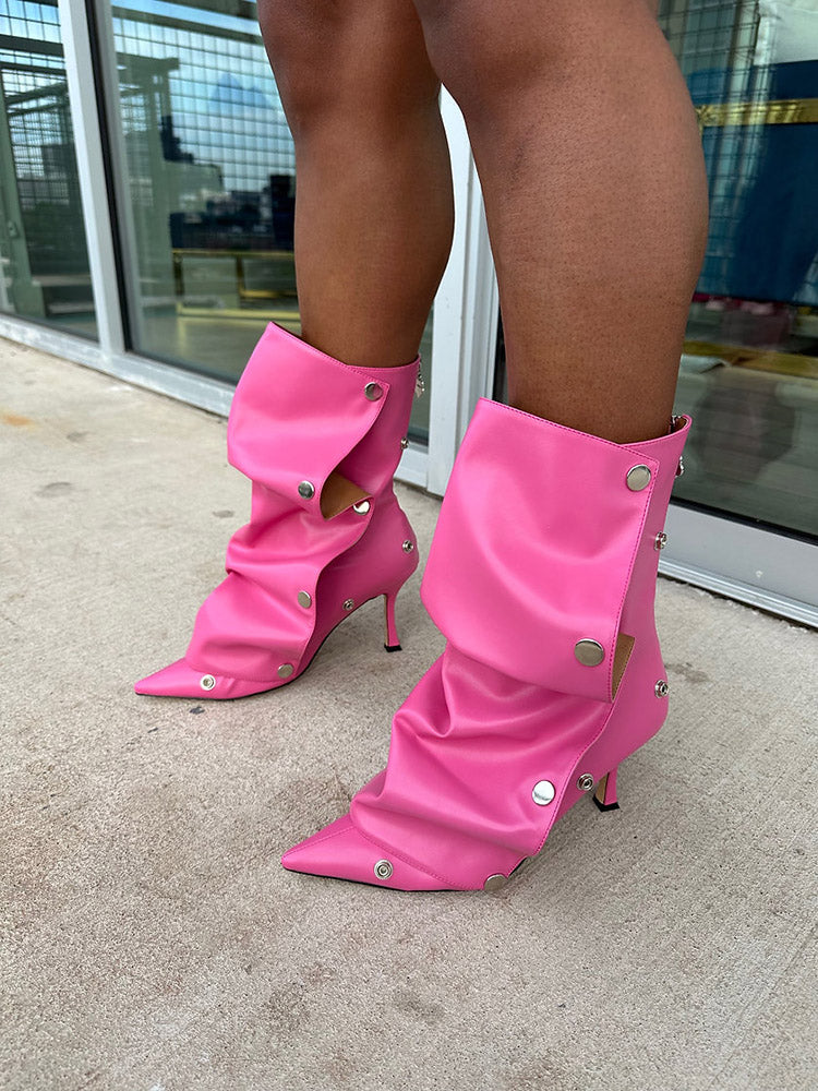 Leather Press Stud Ankle Boots - Bold Muse Co
