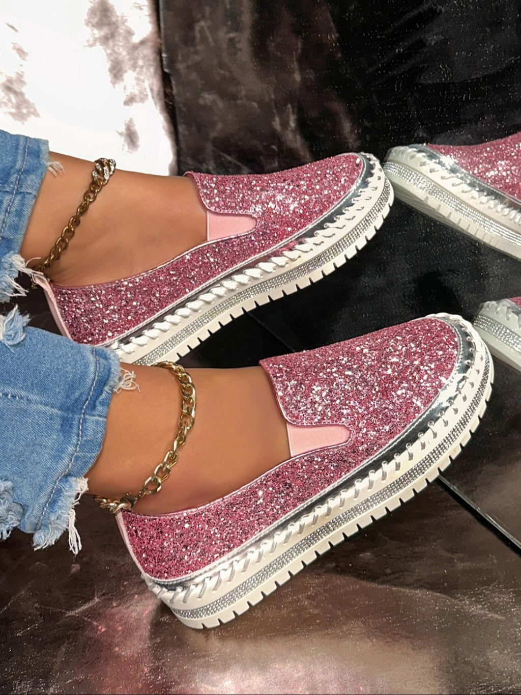 Glitter Slip-On Loafers