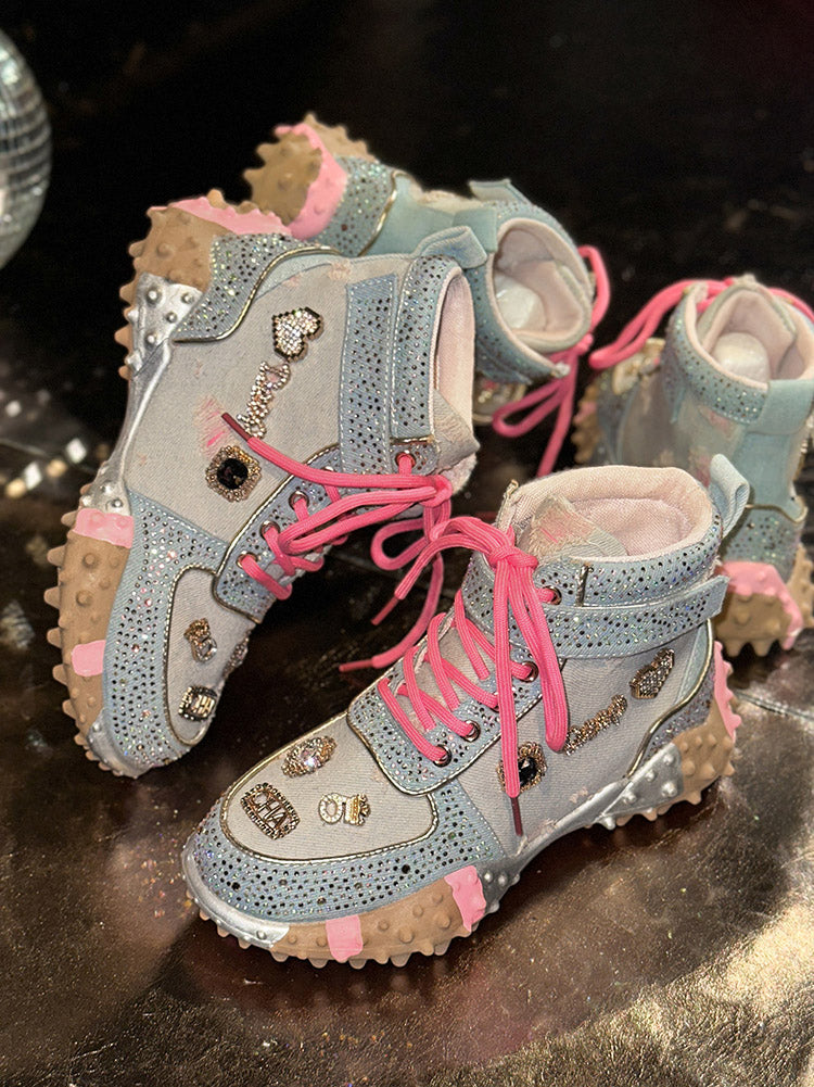 Sparkling Rhinestone Platform Sneakers