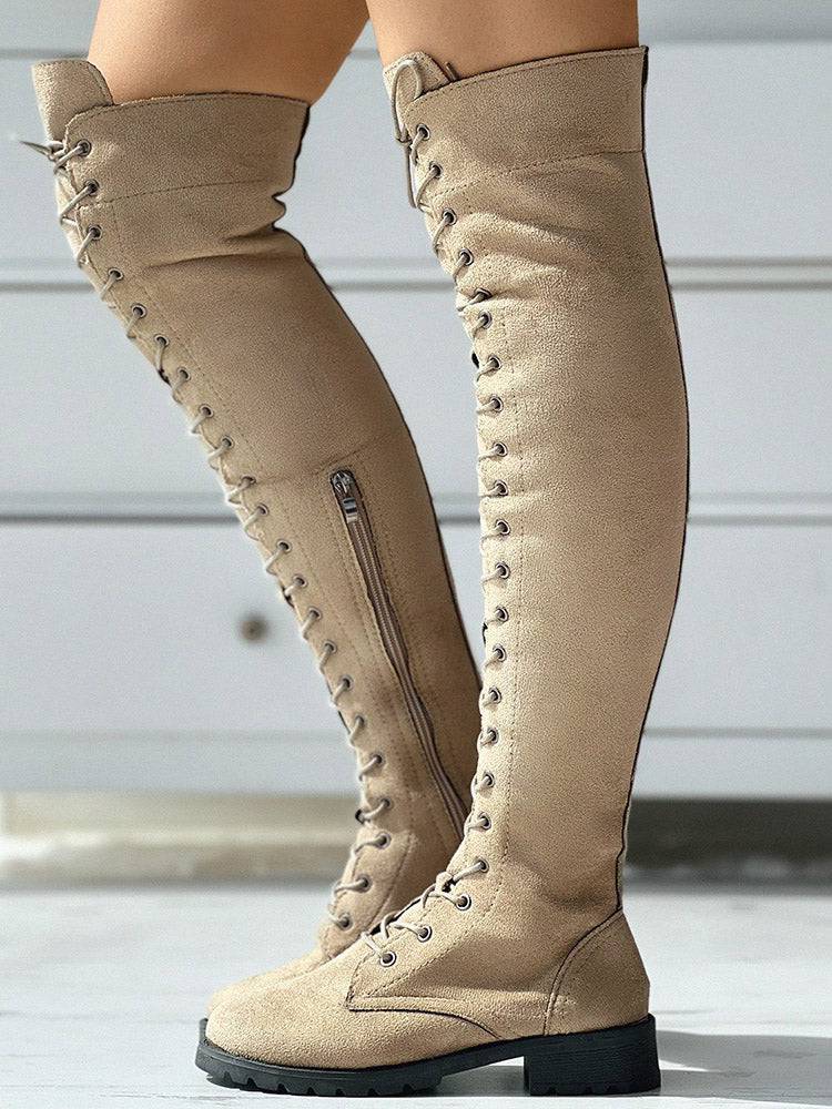 Lace Up Flat Suede Boots - Bold Muse Co