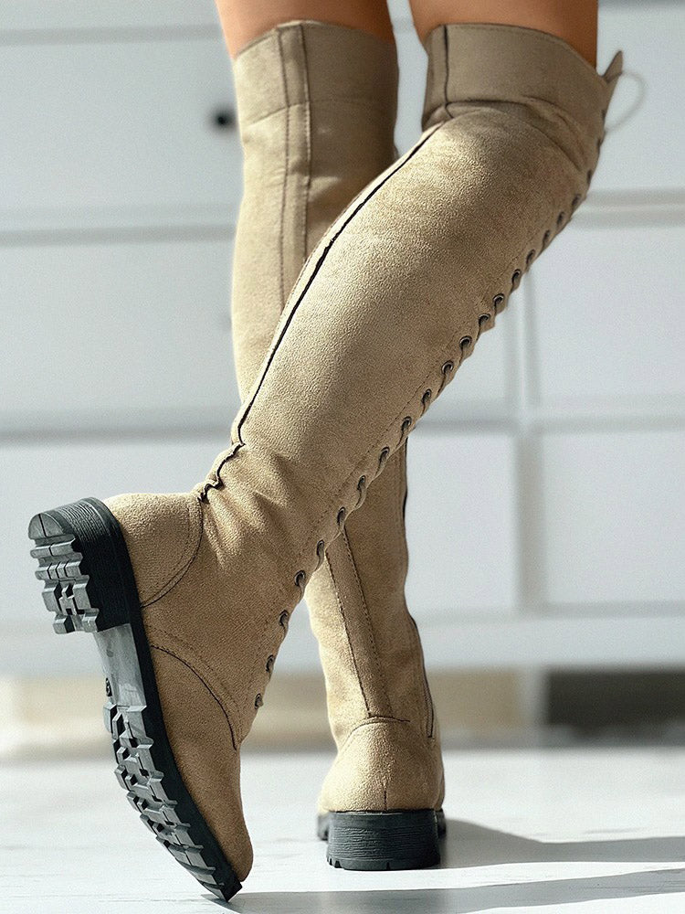 Lace Up Flat Suede Boots - Bold Muse Co