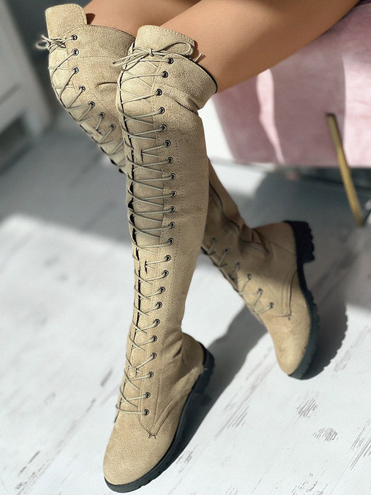 Lace Up Flat Suede Boots - Bold Muse Co