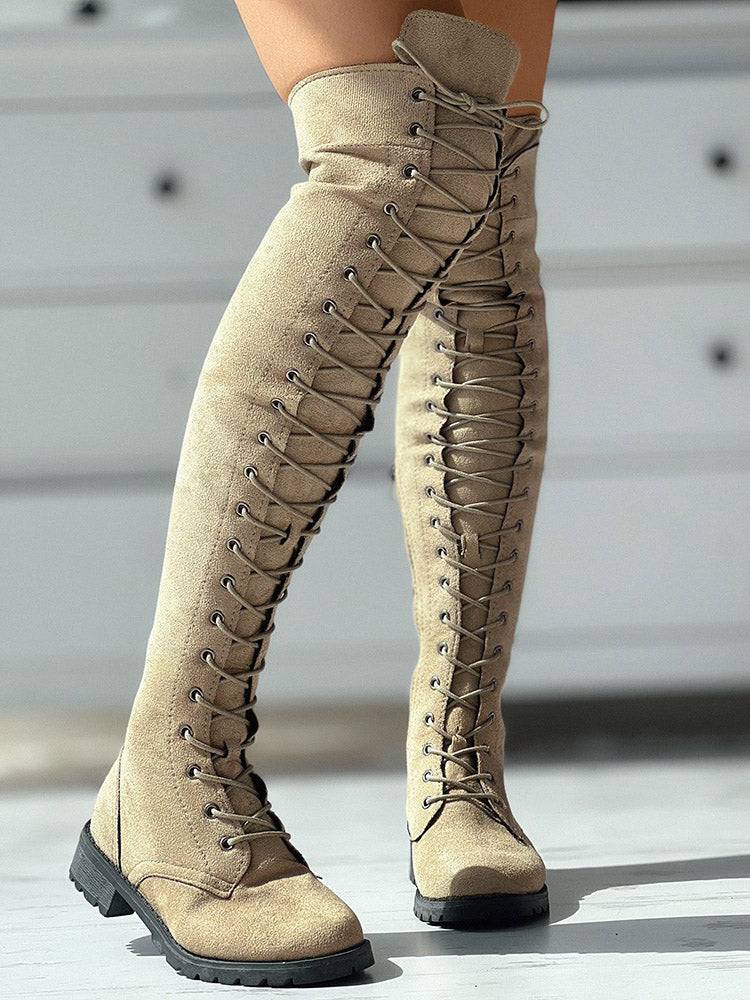 Lace Up Flat Suede Boots - Bold Muse Co