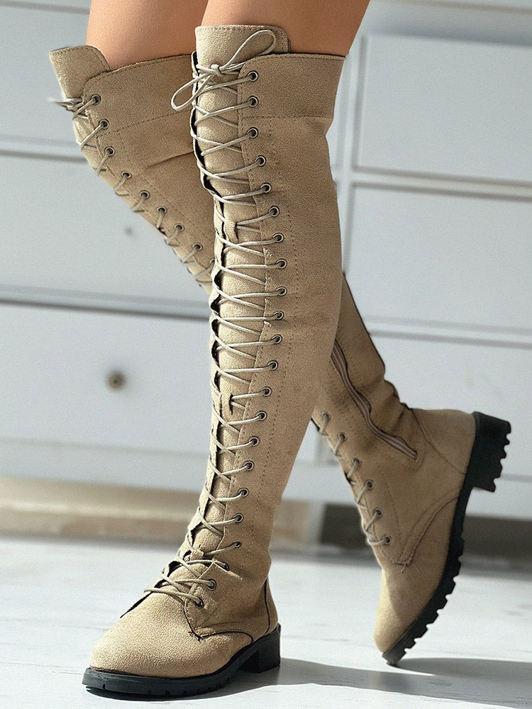 Lace Up Flat Suede Boots - Bold Muse Co