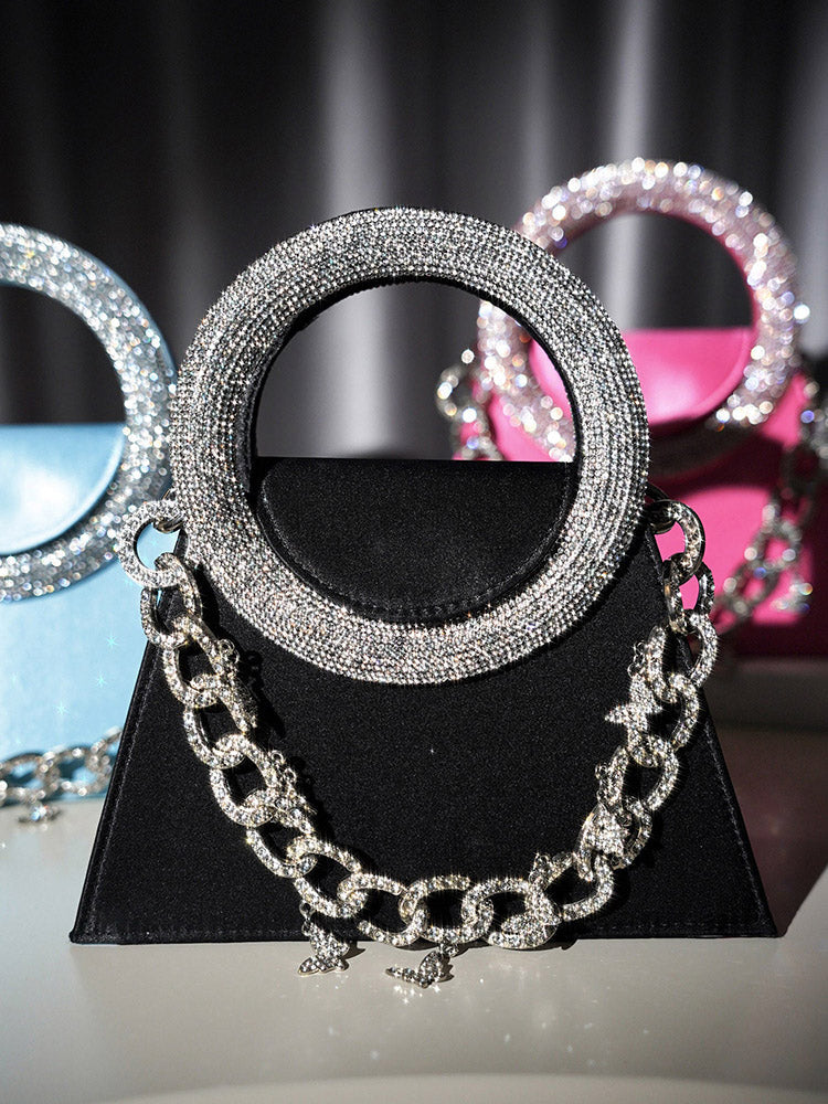 Rhinestone Handle Satin Clutch - Bold Muse Co