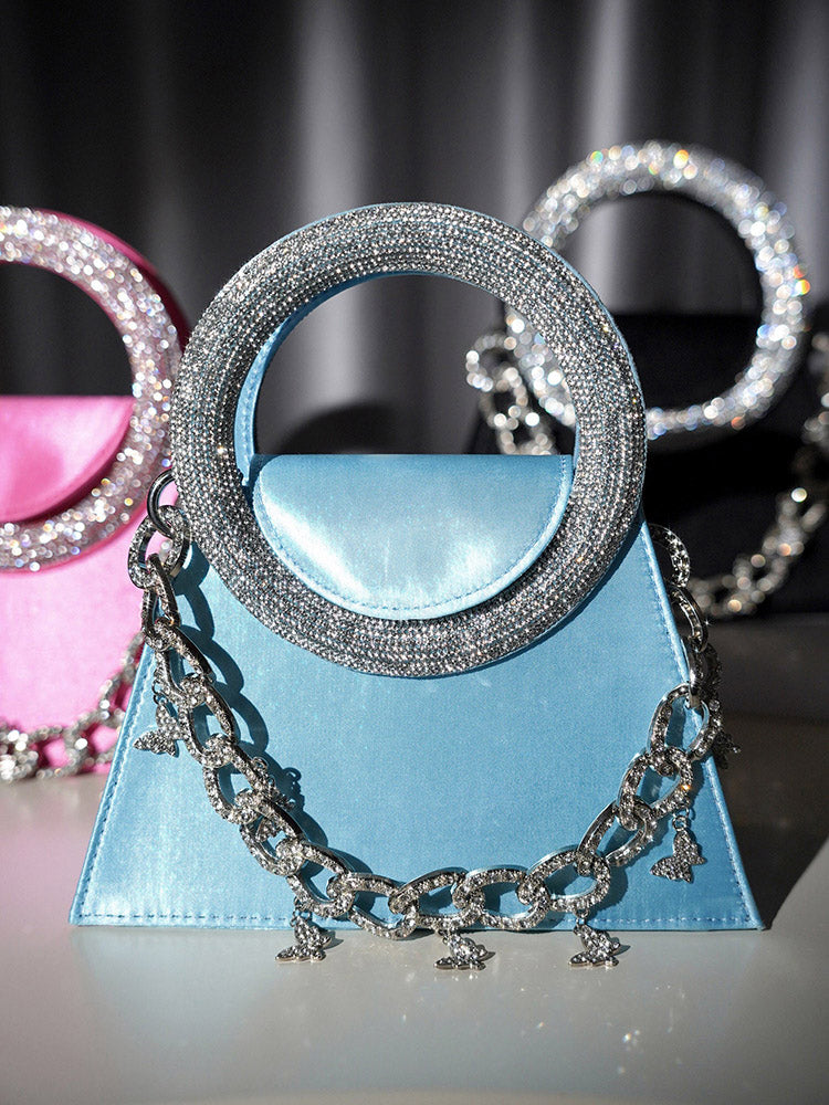 Rhinestone Handle Satin Clutch - Bold Muse Co