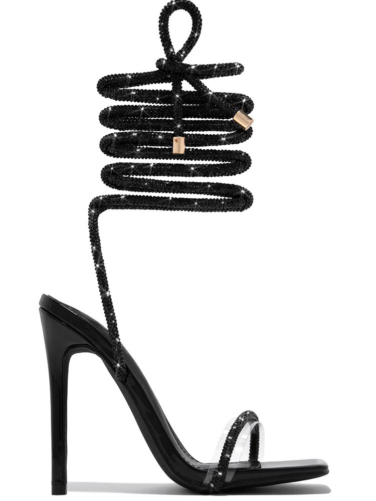 Rhinestone Lace-up High Heels - Bold Muse Co