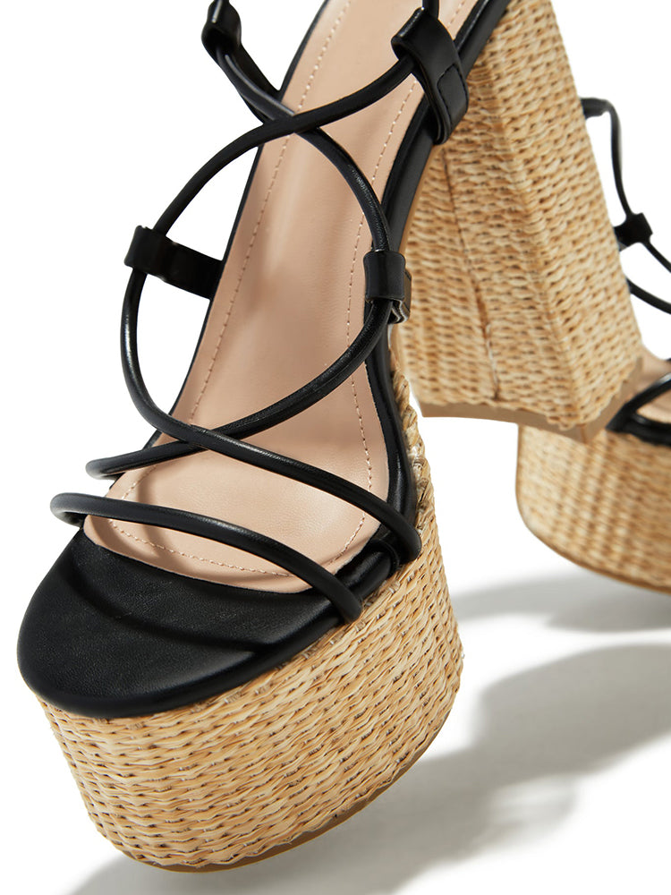 Raffia Platform Chunky Heel Sandals - Bold Muse Co
