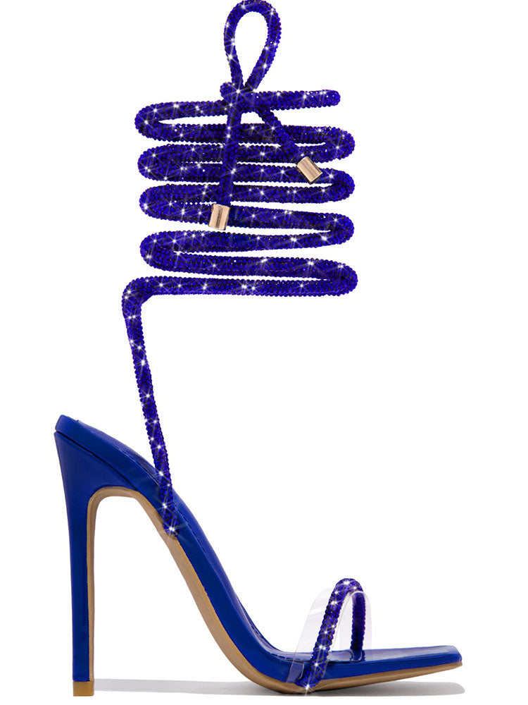 Rhinestone Lace-up High Heels - Bold Muse Co
