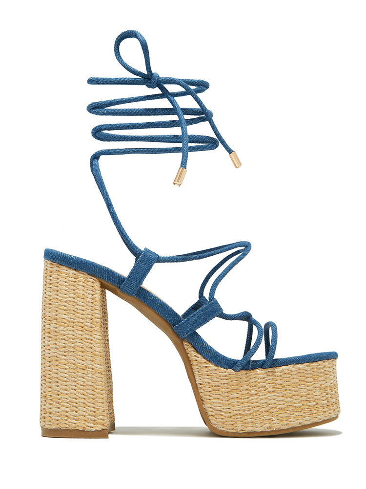 Raffia Platform Chunky Heel Sandals - Bold Muse Co