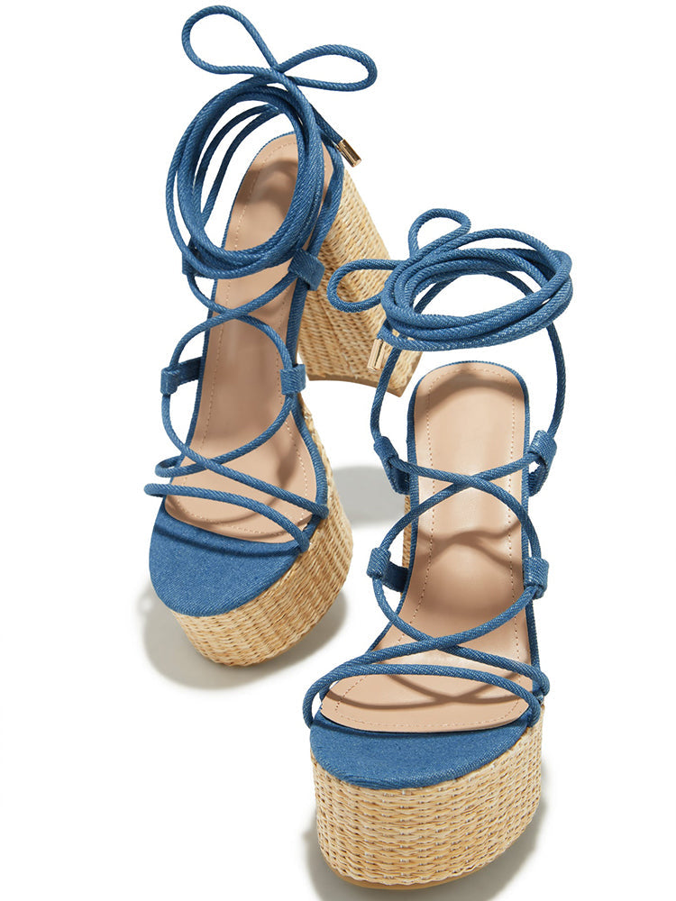 Raffia Platform Chunky Heel Sandals - Bold Muse Co