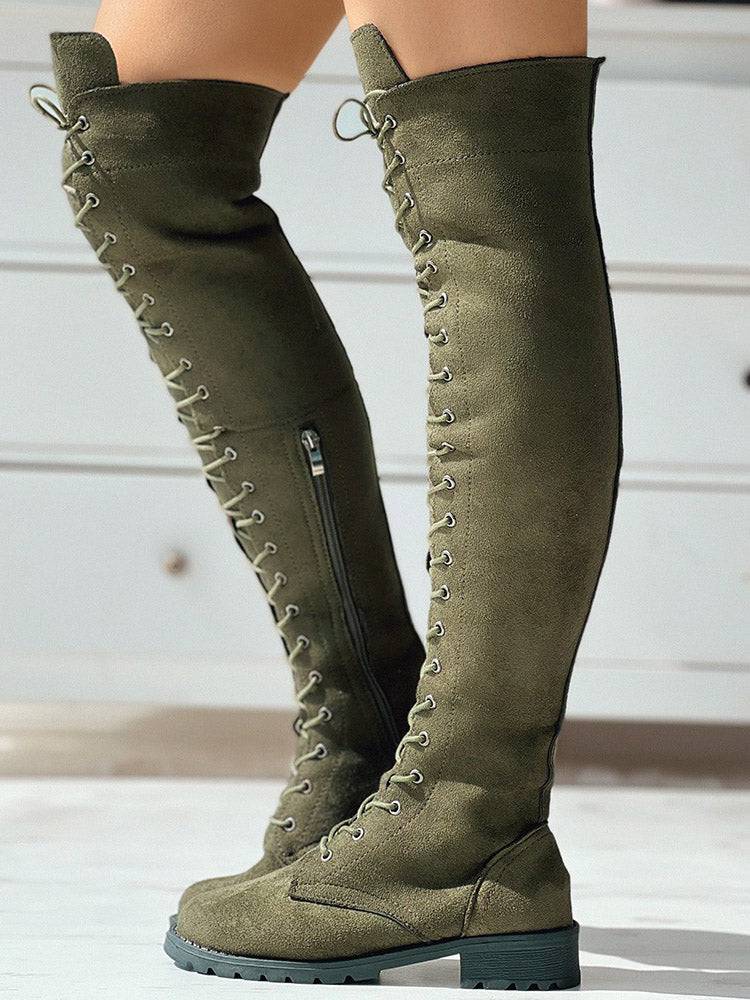 Lace Up Flat Suede Boots - Bold Muse Co