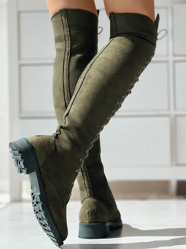 Lace Up Flat Suede Boots - Bold Muse Co