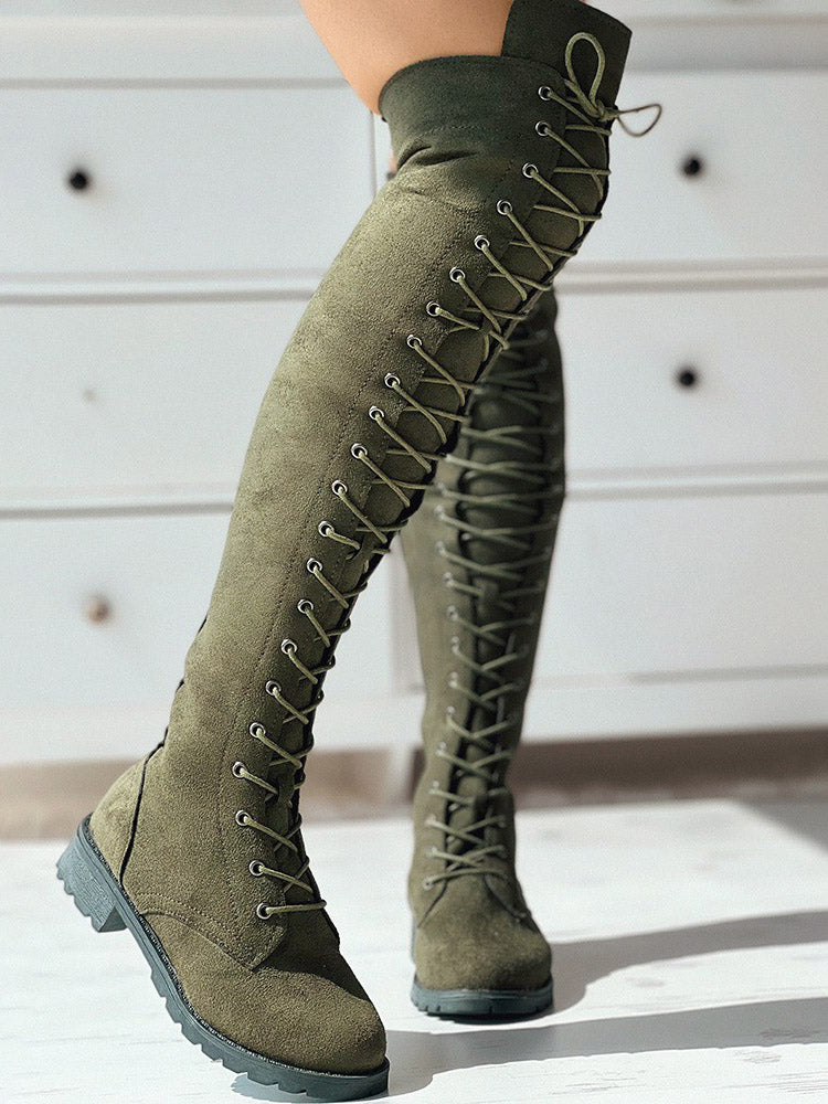 Lace Up Flat Suede Boots - Bold Muse Co