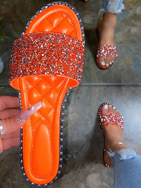 Bling Rhinestone Flat Slippers - Bold Muse Co