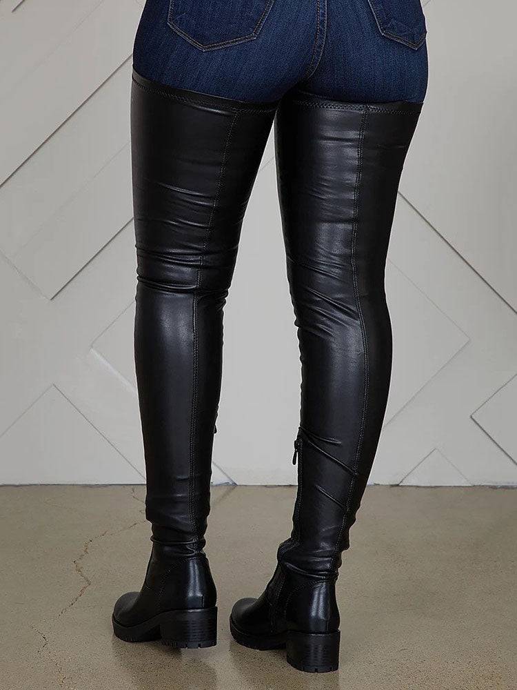 PU Leather Flat Over Knee Boots - Bold Muse Co