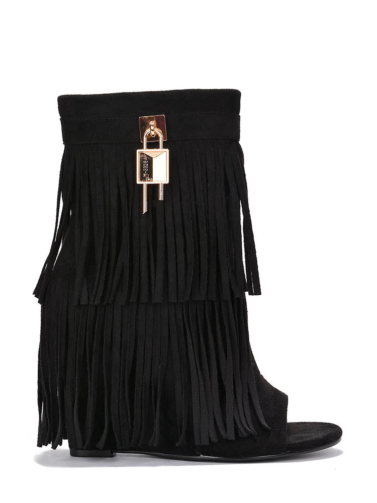 Fringe Open Toe Suede Boots - Bold Muse Co