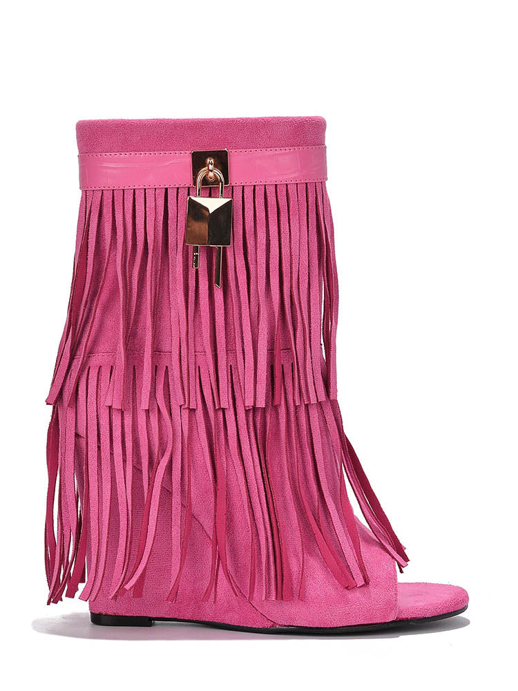 Fringe Open Toe Suede Boots - Bold Muse Co