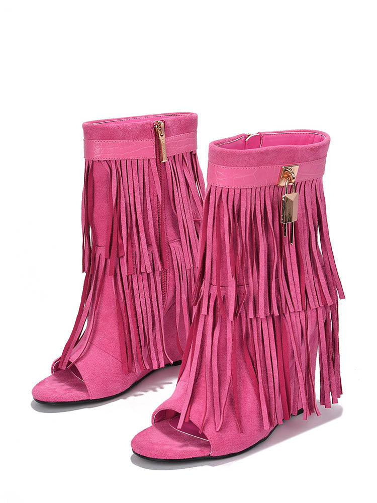 Fringe Open Toe Suede Boots - Bold Muse Co
