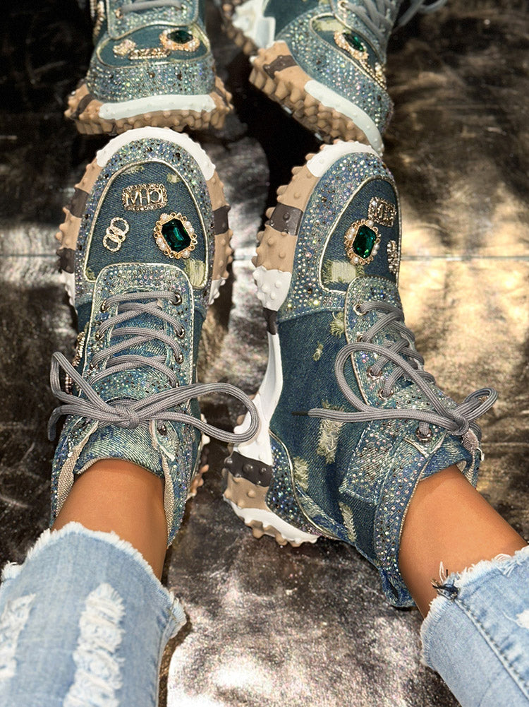 Sparkling Rhinestone Platform Sneakers