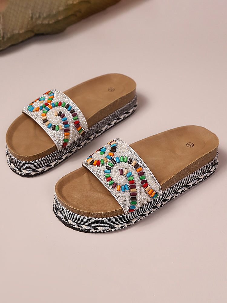 Bohemian Beaded Platform Slides