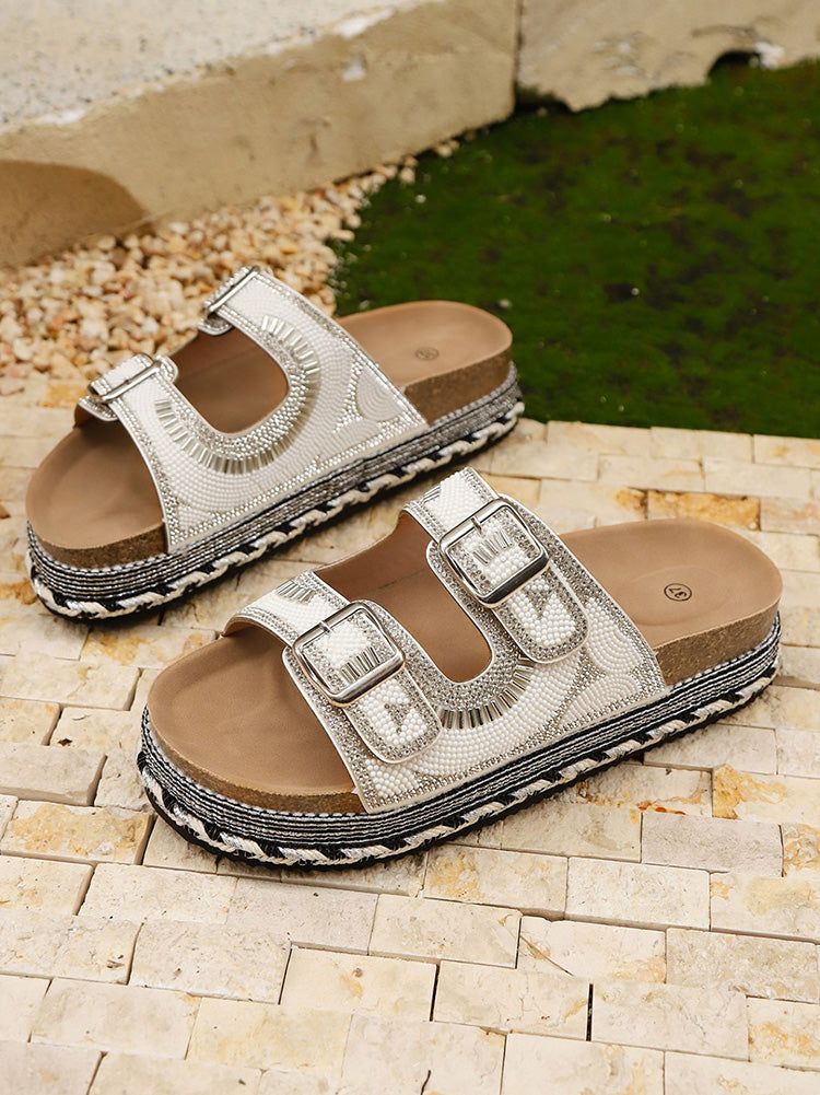Rhinestone Double Strap Platform Sandals
