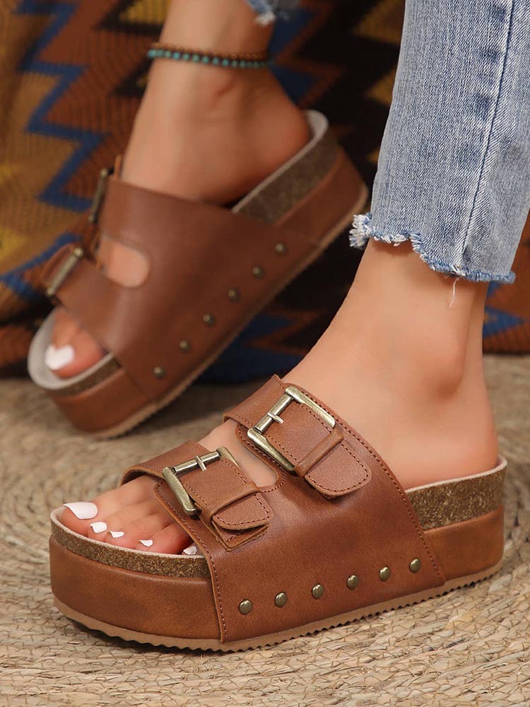 Double Buckle Strap Platform Sandals - Bold Muse Co