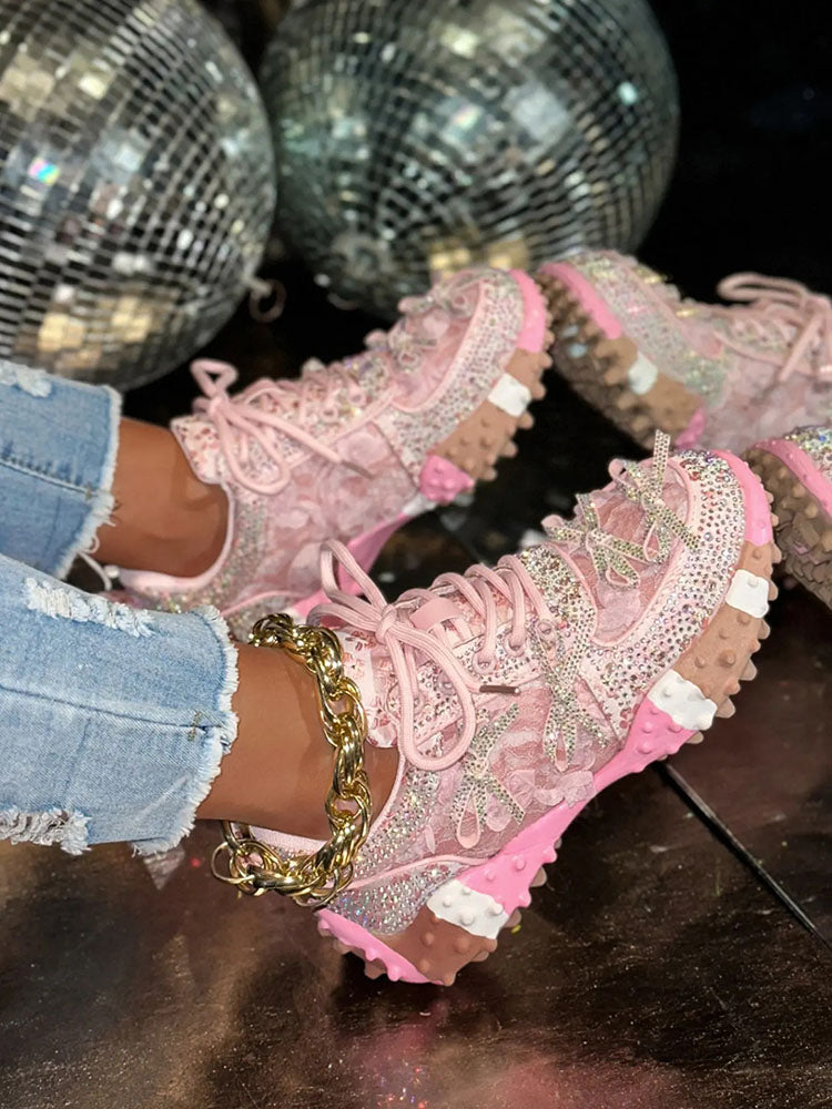 Sparkling Rhinestone Platform Sneakers