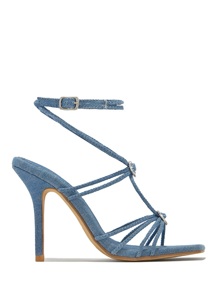 Rhinestone Heart Ankle Strap Sandals - Bold Muse Co