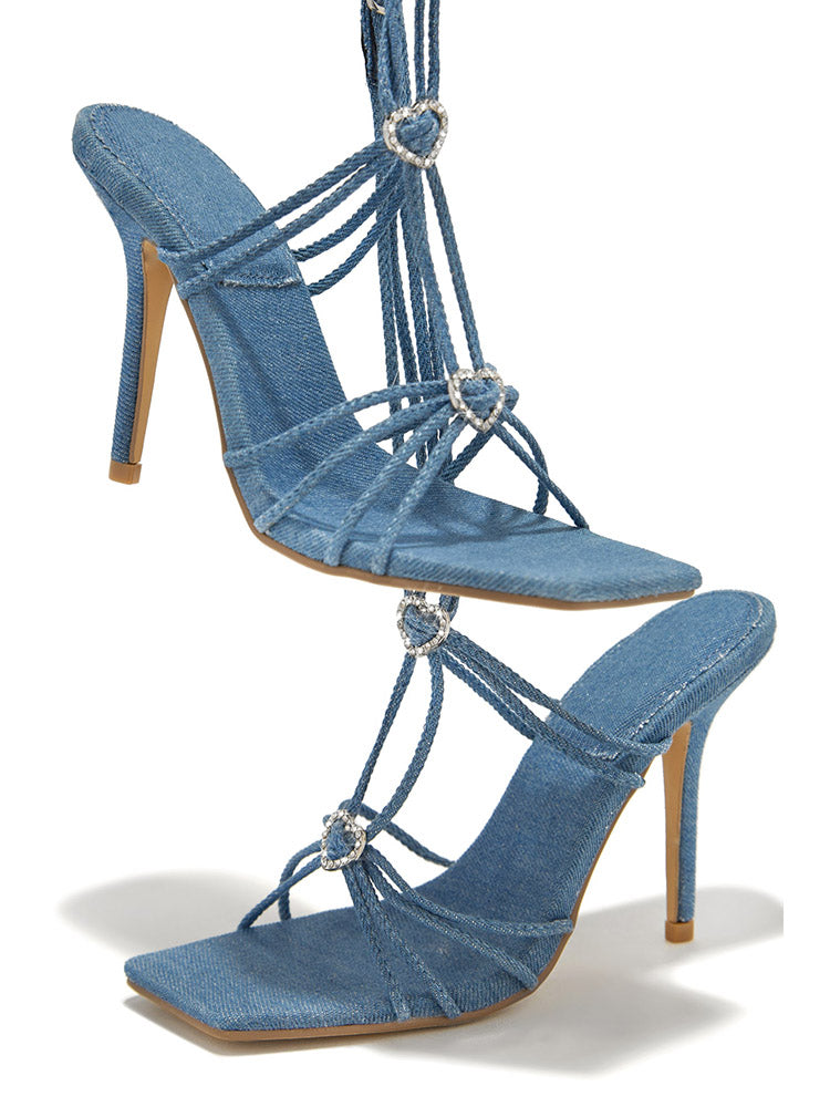 Rhinestone Heart Ankle Strap Sandals - Bold Muse Co