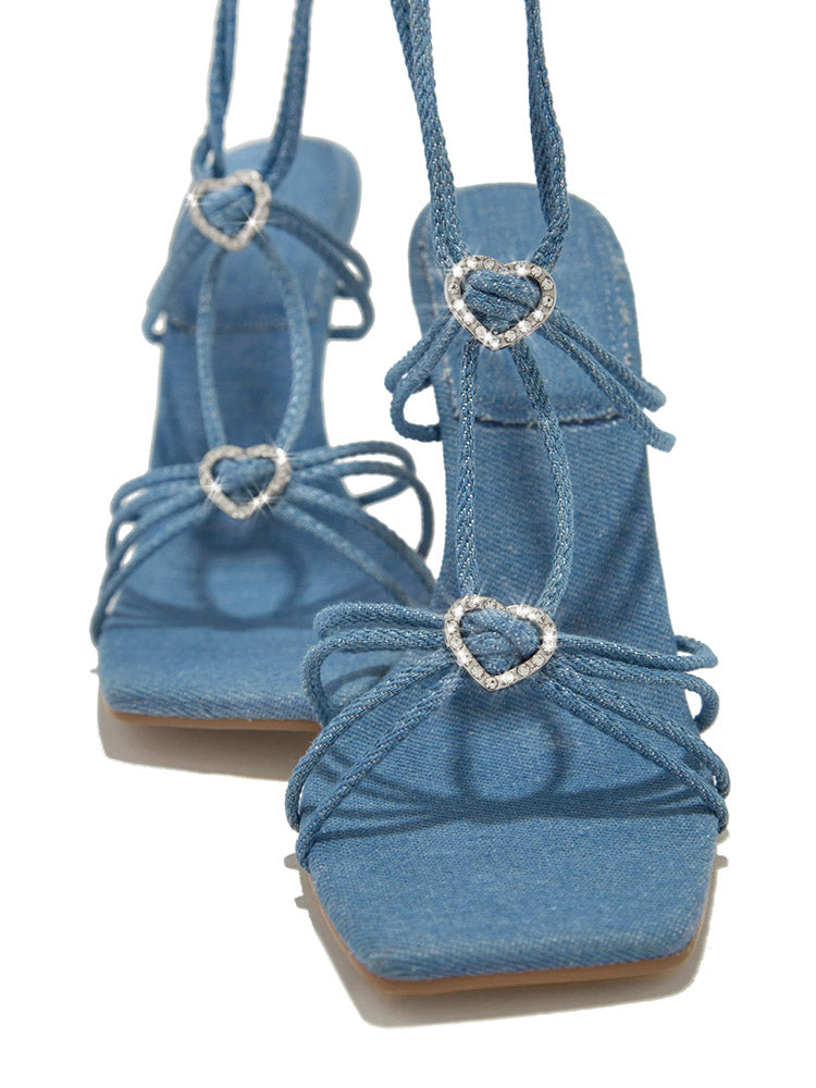 Rhinestone Heart Ankle Strap Sandals - Bold Muse Co