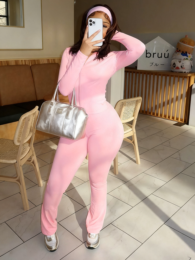 Sculpt Jacket & Flare Pants Set With Headband