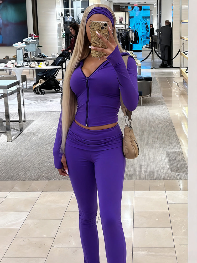Sculpt Jacket & Flare Pants Set With Headband
