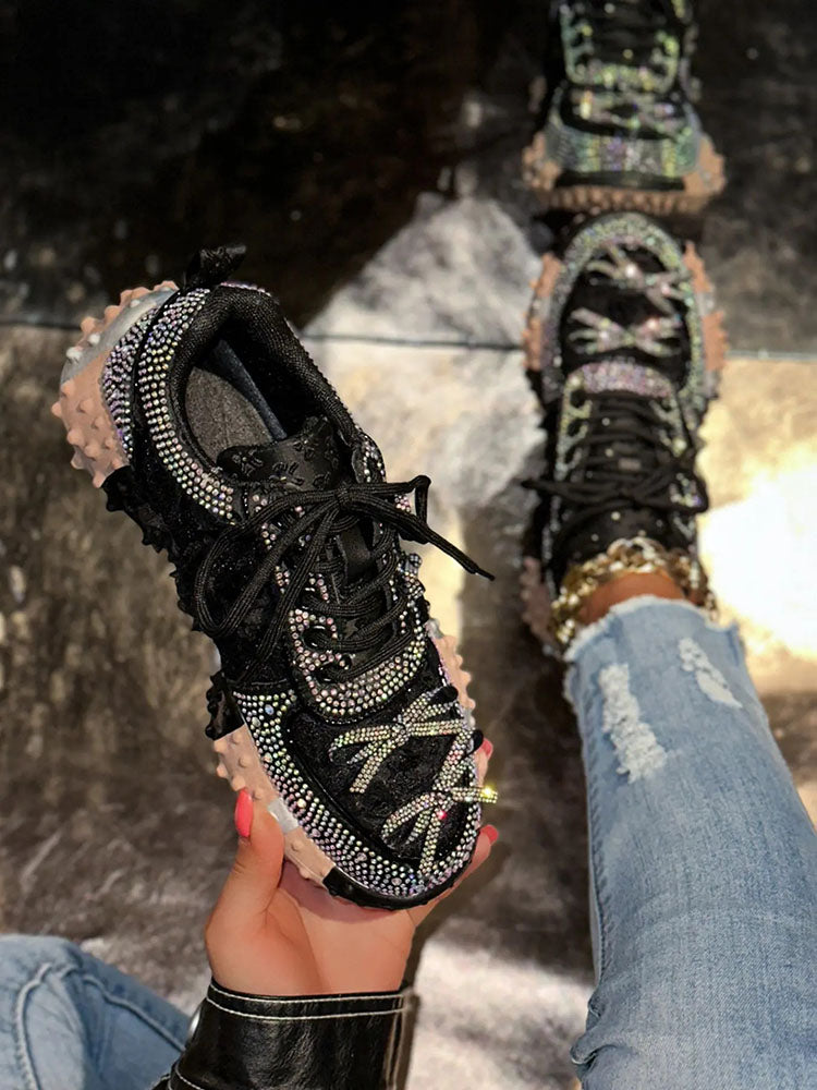 Sparkling Rhinestone Platform Sneakers