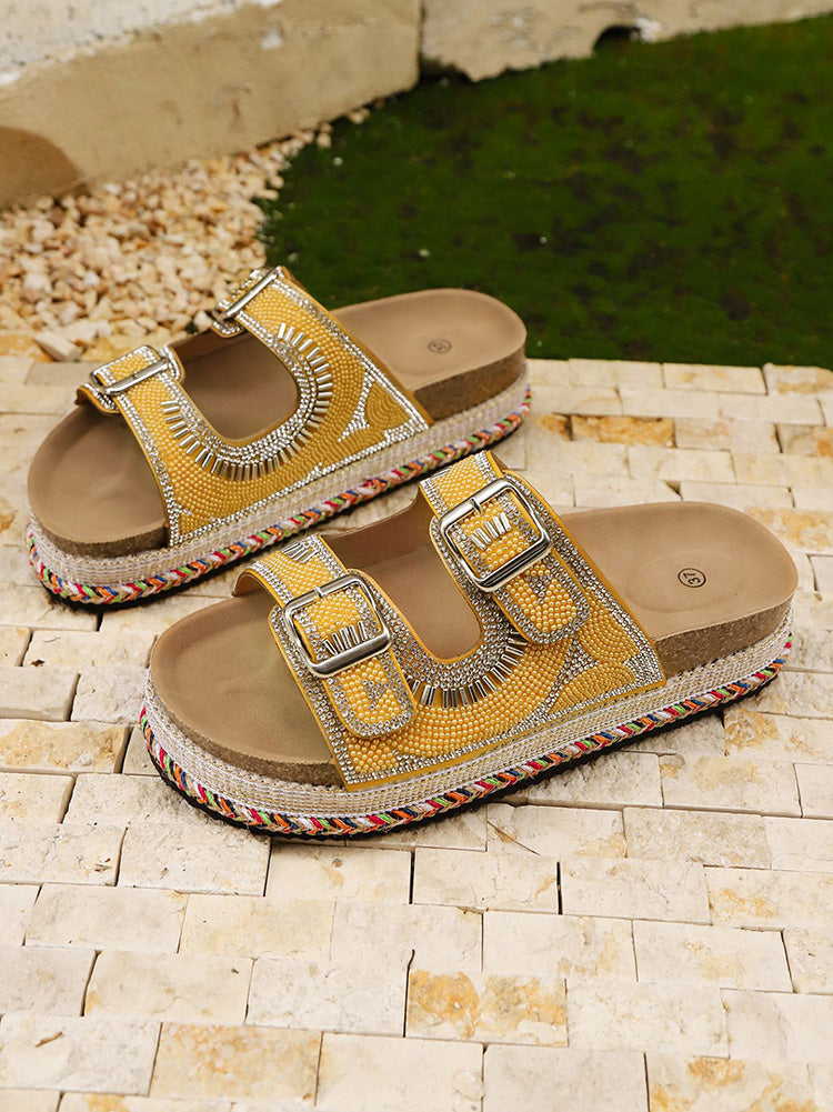 Rhinestone Double Strap Platform Sandals
